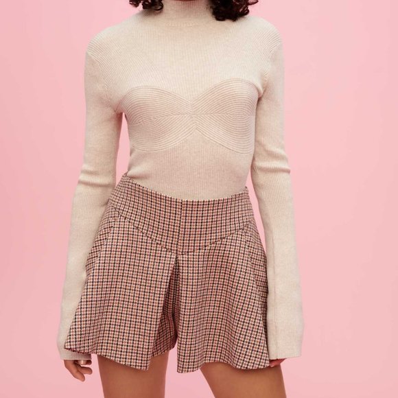 Maje Houndstooth Camel Skirt-Style Shorts - Picture 3 of 10
